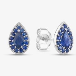 9ct White Gold Sapphire Teardrop Stud Earrings GE2378L