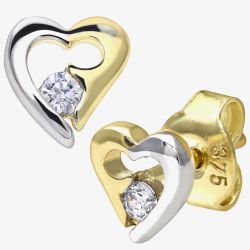 9ct Two-Colour Open Heart Cubic Zirconia Stud Earrings E1014YW
