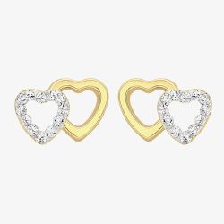 9ct Yellow Gold & Cubic Zirconia Double Heart Stud Earrings 1.58.8199