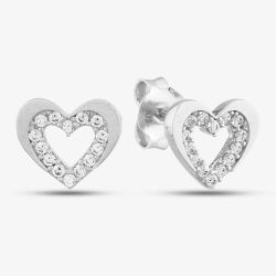 9ct White Gold Cubic Zirconia Open Heart Stud Earrings E1625W