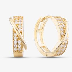 9ct Yellow Gold Cubic Zirconia Crossover Hoop Earrings E1627Y