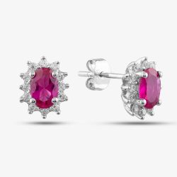 9ct White Gold Oval Cut Ruby & Cubic Zirconia Halo Stud Earrings D152308WR