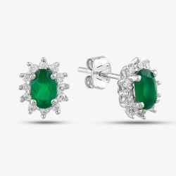 9ct White Gold Oval Cut Emerald & Cubic Zirconia Halo Stud Earrings D152308WG