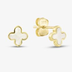 9ct Yellow Gold Mother Of Pearl Clover Stud Earrings 1.55.9520