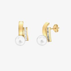 9ct Yellow Gold Freshwater Pearl & Cubic Zirconia Stud Earrings 1.58.9999