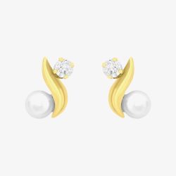 9ct Yellow Gold Fresh Water Pearl Cubic Ziconia Kiss Stud Earrings 1.58.7989