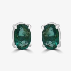 9ct White Gold 1.57ct Oval Cut Emerald Stud Earrings WWW291