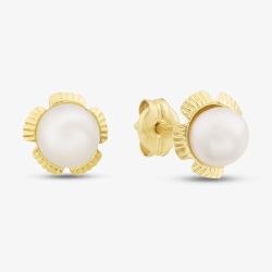9ct Yellow Gold Cultured Freshwater Pearl Flower Stud Earrings 1.57.1183