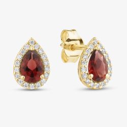 9ct Yellow Gold Pear Cut Red Cubic Zirconia Halo Stud Earrings 1.59.1929