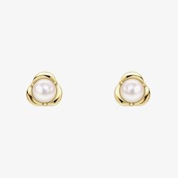 9ct Yellow Gold Freshwater Pearl Petal Setting Stud Earrings GE2499W