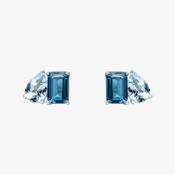 9ct White Gold Multi Cut Blue Topaz Stud Earrings GE2473