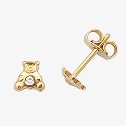 Fashionista Gold 9ct Gold Teddy Bear Cubic Zirconia Stud Earrings ES296