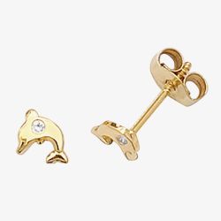 Fashionista Gold 9ct Gold Dolphin Cubic Zirconia Stud Earrings ES297