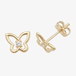 Fashionista Gold 9ct Gold Butterfly Cz Stud Earrings ES445