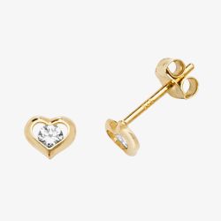 Fashionista Gold 9ct Cubic Zirconia Heart Stud Earrings ES607