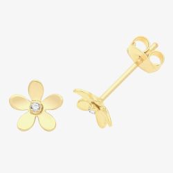 9ct Yellow Gold Cubic Zirconia Flower Stud Earrings ES1690