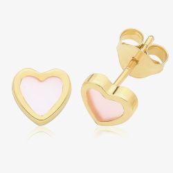9ct Yellow Gold Pink Mother Of Pearl Heart Stud Earrings ES762