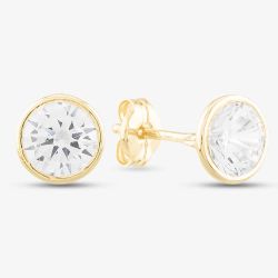 9ct Gold Cubic Zirconia Clear Round Roll Over Stud Earrings 1-57-4373