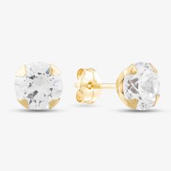 9ct Gold 6mm 4 Claw Round Cubic Zirconia Stud Earrings 1.58.4979