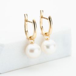 9ct Yellow Gold Round Freshwater Pearl Dropper Earrings EOZ70069YG