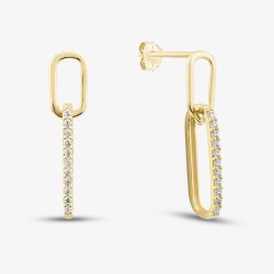 9ct Yellow Gold Cubic Zirconia Oval Double Link Drop Earrings 1.56.0006