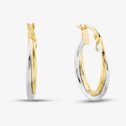 9ct Two Tone Twist Crossover Creole Earrings UER116YW