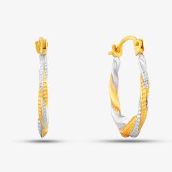9ct Two Tone Patterned Twist Creole Earrings UER128YW