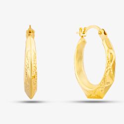 9ct Yellow Gold Patterned Creole Earrings UER146Y