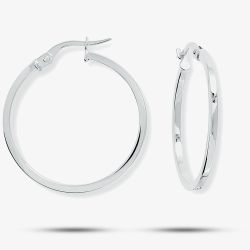 9ct White Gold 24mm Square Tube Hoop Earrings ER670