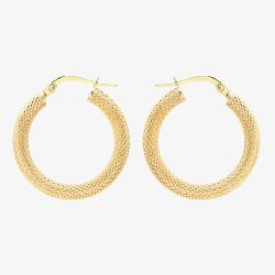 9ct Yellow Gold Textured Creole Hoop Earrings 1.52.7559