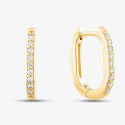 9ct Yellow Gold & Cubic Zirconia Rectangular Creole Hoop Earrings 1.57.9991