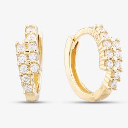 9ct Yellow Gold Cubic Zirconia Two Row Hoop Earrings E1630Y