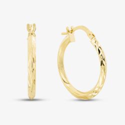 9ct Yellow Gold Patterned Edge Hoop Earrings AR069Y