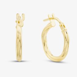 9ct Yellow Gold 13.5mm Twisted Hoop Earrings 1.51.3180