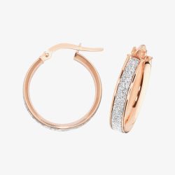 9ct Rose Gold 15mm Sparkling Hoop Earrings ER1023R-15