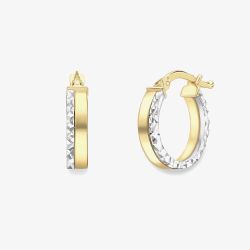 9ct Two Colour Gold Diamond Cut Hoop Earrings 120525147555