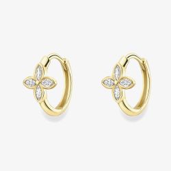 9ct Yellow Gold Cubic Zirconia Flower Huggie Hoop Earrings 120525147606