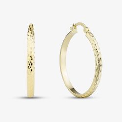 9ct Yellow Gold Medium Hammered Pattern Hoop Earrings E-HTHC-325-9Y