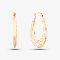 9ct Yellow Gold Patterned Oval Creole Earrings 1.53.7409