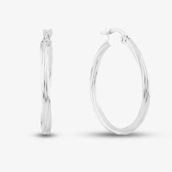 9ct White Gold Twist Hoop Earrings D01-5003-W