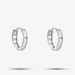 9ct White Gold 11mm Crystal Huggie Hoop Earrings 5.57.9699