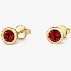 Tivon 18ct Yellow Gold Rubover Garnet Stud Earrings EY-0853-GR