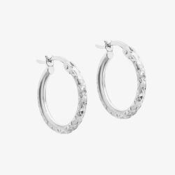 9ct White Gold 13mm Diamond Cut Creole Earrings 5-53-8399