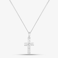 Silver 16mm Cubic Zirconia Cross and Chain SCS1
