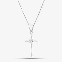 Sterling Silver Cubic Zirconia Fine Cross Pendant Necklace 8.64.1974