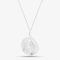 Silver Round Engraved St. Christopher Pendant 8-61-8079