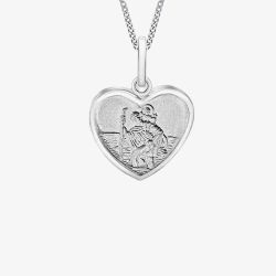 Sterling Silver Heart St Chrstopher Pendant Necklace 8.64.2379