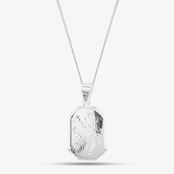 Silver Engraved Oblong Locket Necklace 8.65.1799