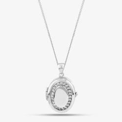 Silver Cubic Zirconia Oval Locket Necklace 8.65.1884