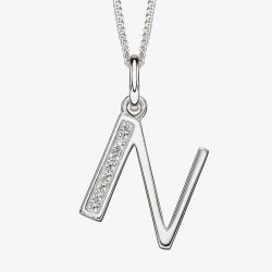 Sterling Silver Cubic Zirconia Initial "N" Pendant Necklace P4736CN
